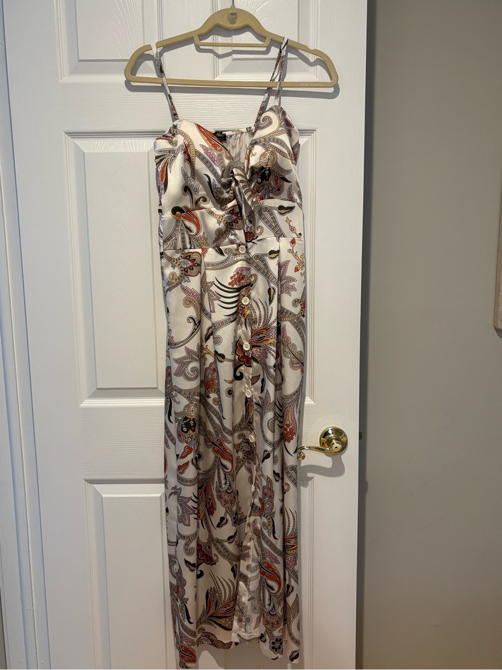 Women’s Cream Paisley Maxi Dress with Spaghetti Straps